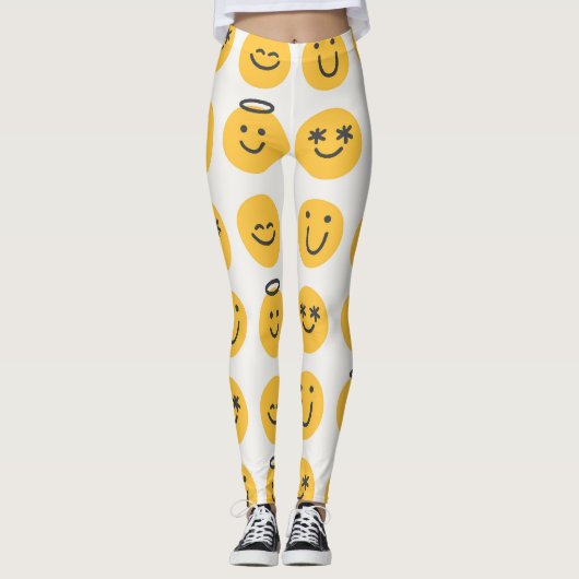 Hand Drawn Happy Emoji Pattern Leggings (Vorderseite)