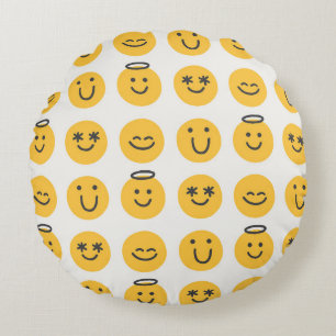 Hand Drawn Happy Emoji Pattern Rundes Kissen