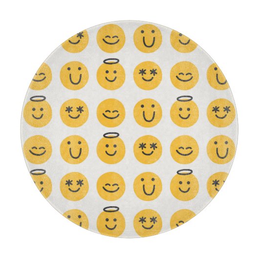 Hand Drawn Happy Emoji Pattern Schneidebrett (Vorderseite)