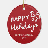 Hand Drawn Happy Holidays Foto Weihnachten Keramik Ornament (Links)