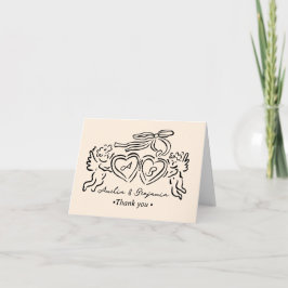 hand drawn heart couple whimsical wedding dankeskarte