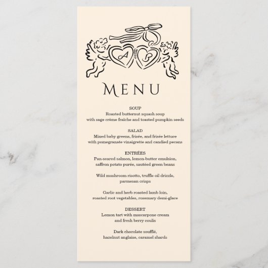 hand drawn heart couple Whimsical Wedding  Menükarte (Vorderseite)