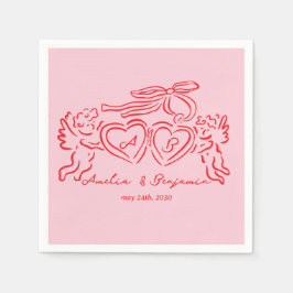 hand drawn heart couple whimsical wedding serviette