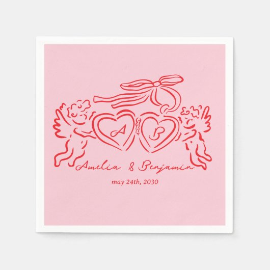 hand drawn heart couple whimsical wedding serviette (Vorderseite)