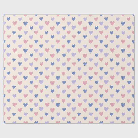 Hand Drawn Heart Doodle Pattern Wrapping Paper Geschenkpapier (Flach)