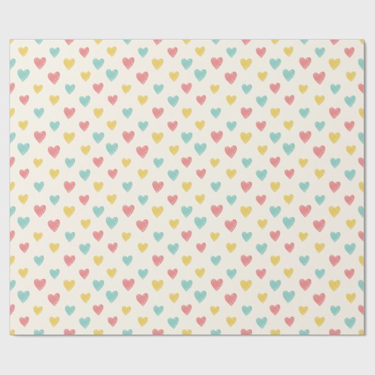 Hand Drawn Heart Doodle Pattern Wrapping Paper Geschenkpapier (Flach)