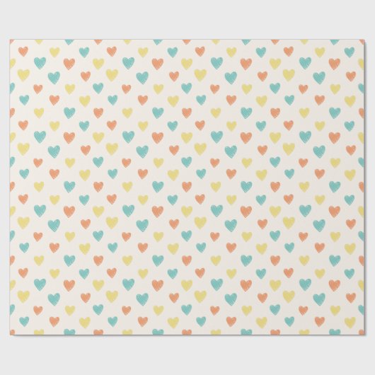 Hand Drawn Heart Doodle Pattern Wrapping Paper Geschenkpapier (Flach)