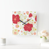 Hand Drawn Hibiscus Pattern Quadratische Wanduhr (Zuhause)