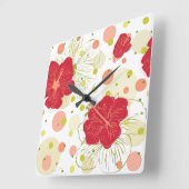 Hand Drawn Hibiscus Pattern Quadratische Wanduhr (Winkel)