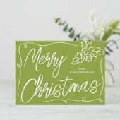 Hand Drawn Holly Berry Olive 2 Foto Weihnachten (Stehend Vorderseite)