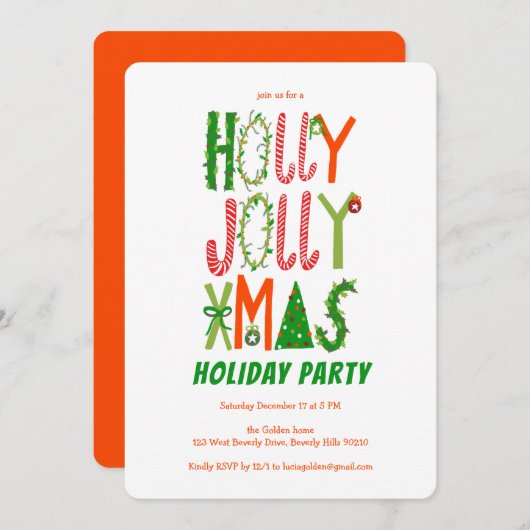 Hand Drawn Holly Jolly Weihnachten CUSTOM Urlaub Einladung (Vorne/Hinten)