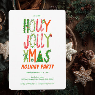 Hand Drawn Holly Jolly Weihnachten CUSTOM Urlaub Einladung