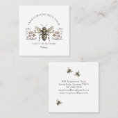 Hand Drawn Honey Bee Beekeeper Apiary Floral Squar Quadratische Visitenkarte (Vorne/Hinten)