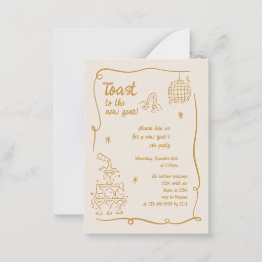 Hand Drawn Illustrated New Years Eve Party In Mitteilungskarte (Vorderseite)
