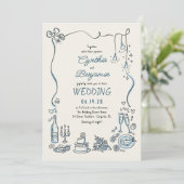 Hand Drawn Illustrations Doodles Whimsical Wedding Einladung (Stehend Vorderseite)