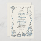 Hand Drawn Illustrations Doodles Whimsical Wedding Einladung (Vorne/Hinten)