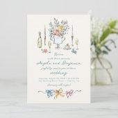 Hand Drawn Illustrations Whimsical French Wedding Einladung (Stehend Vorderseite)