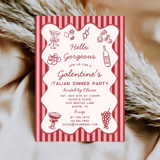 Hand Drawn Italian Pasta Dinner Galentines Party Einladung