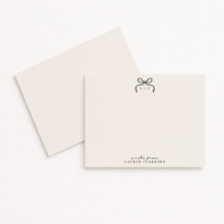 Hand Drawn Ivory and Black Bow Monogram Note Card Einladung