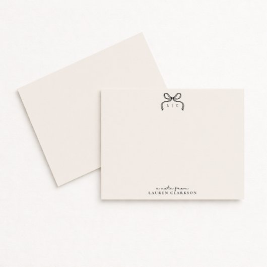 Hand Drawn Ivory and Black Bow Monogram Note Card Einladung