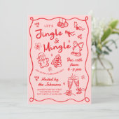 Hand Drawn Jingle and Mingle Christmas Party Einladung (Stehend Vorderseite)