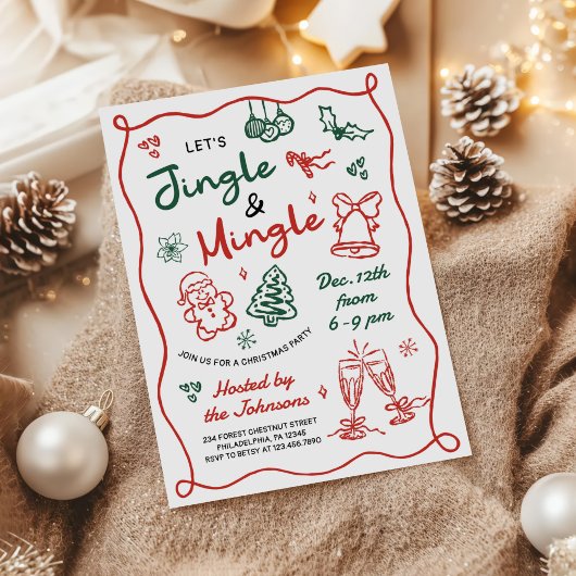 Hand Drawn Jingle and Mingle Christmas Party Einladung