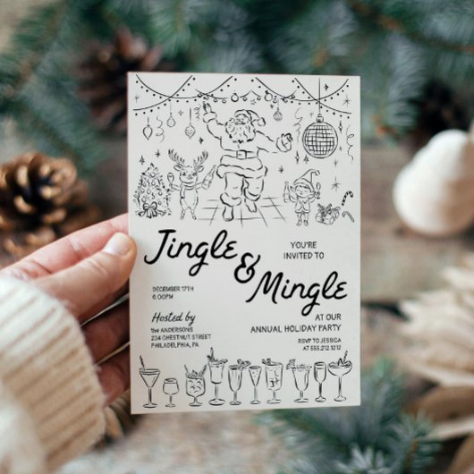 Hand Drawn Jingle und Mingle Weihnachts-Party Einladung