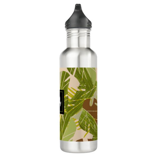 Hand Drawn Jungle Greenery Brown Leaf Edelstahlflasche (Rechts)