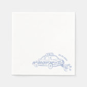 Hand Drawn Just heiratete Taxi Cocktail Hochzeit Serviette (Vorderseite)