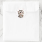 Hand Drawn Kitten mit Dank Typografie Runder Aufkleber (Tasche)