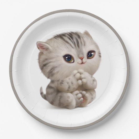 Hand Drawn Kitten mit Dankeschön Typografie-Klasse Pappteller (Vorderseite)