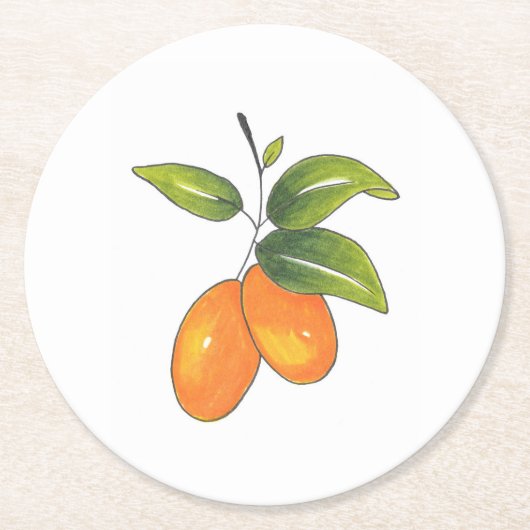 Hand Drawn Kumquats Runder Pappuntersetzer (Vorderseite)