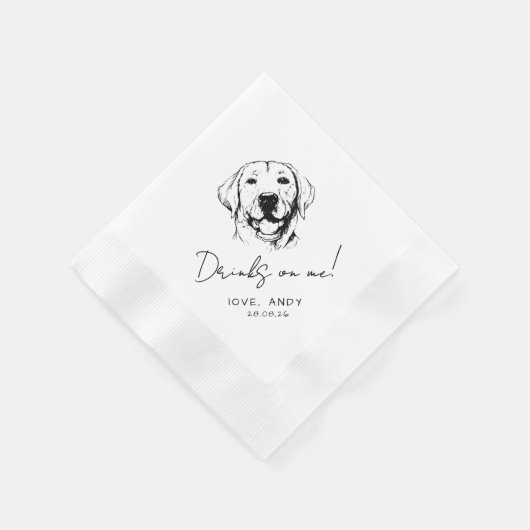 Hand Drawn labrador retrieve Drinks on me Cocktail Serviette (Ecke)