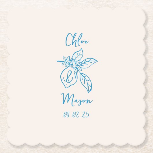 Hand Drawn Lemon Wedding Untersetzer (Vorderseite)