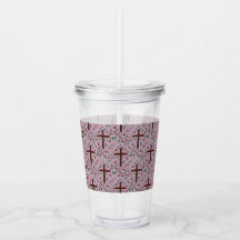 Hand-drawn Lenten Cross and Roses Clear Tumbler