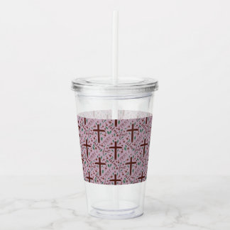 Hand-drawn Lenten Cross and Roses Clear Tumbler Acryltrinkbecher