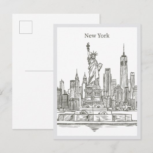 Hand drawn Liberty Statue New York Landmark Postkarte (Vorne/Hinten)