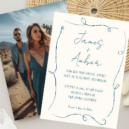 Hand Drawn Lines Aquamarin Blue Wedding Foto Save The Date