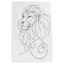 Hand Drawn Lion - Minimalist Line Art Mittlere Geschenktüte