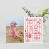 Hand Drawn Lobster 1st Birthday Photo Invitation Einladung (Stehend Vorderseite)