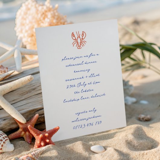 Hand Drawn Lobster Wedding Rehearsal Dinner Einladung