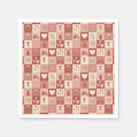 Hand Drawn Love Patchwork Pattern - Napkins Serviette (Vorderseite)