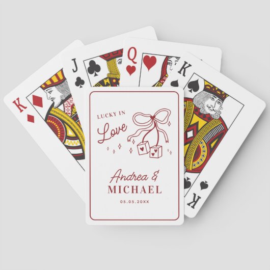Hand Drawn Lucky in Love Vegas Wedding Guestbook Spielkarten (Rückseite)