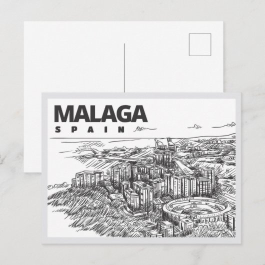 Hand drawn Malaga Spain Landmark Postkarte (Vorne/Hinten)