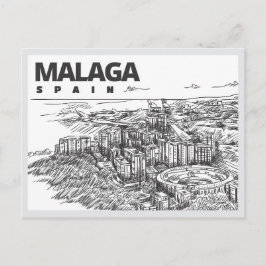 Hand drawn Malaga Spain Landmark Postkarte