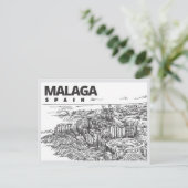 Hand drawn Malaga Spain Landmark Postkarte (Stehend Vorderseite)