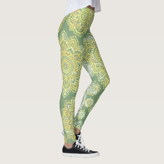 Hand Drawn Mandala Boho Sage Green Leggings (Rechts)
