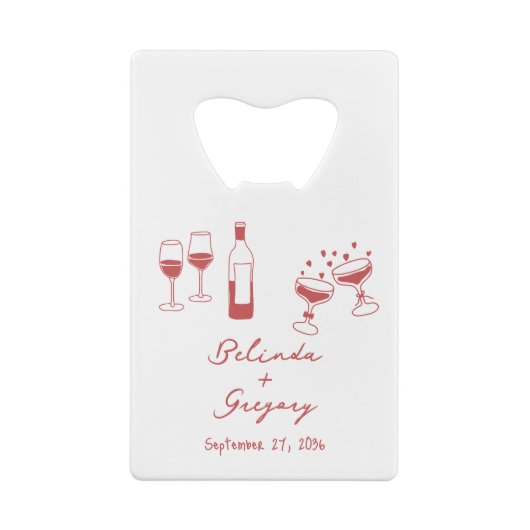 Hand Drawn Maroon Illustrations Doodles Wedding Geldbeutel Flaschenöffner (Rückseite)