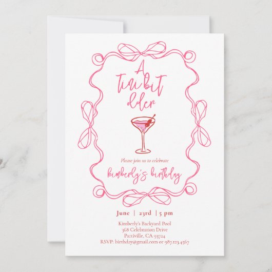 Hand drawn Martini A Tiny Bit Older Birthday Party Einladung (Vorderseite)