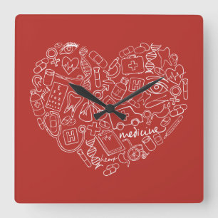 Hand Drawn Medial Doodle Logo Quadratische Wanduhr